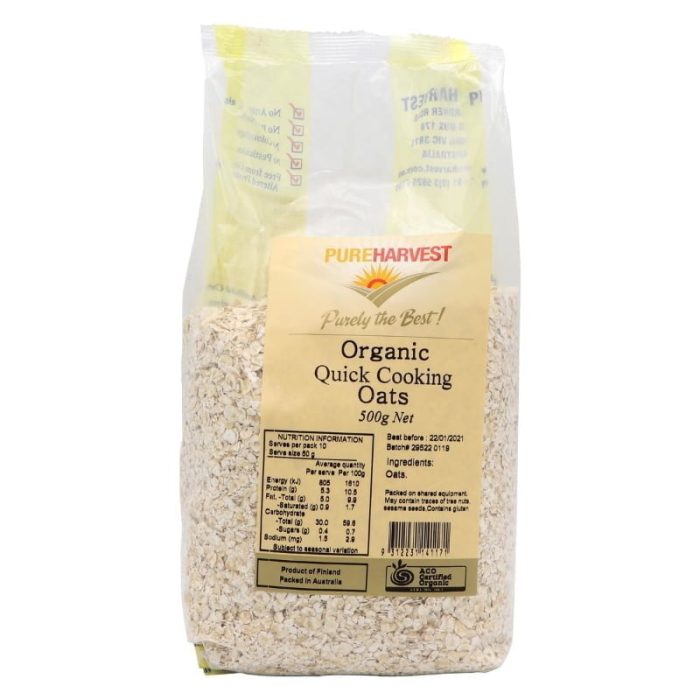 Pure Harvest Organic Quick Cooking Oats 500g Pure Harvest Organic Quick Cooking Oats 500g